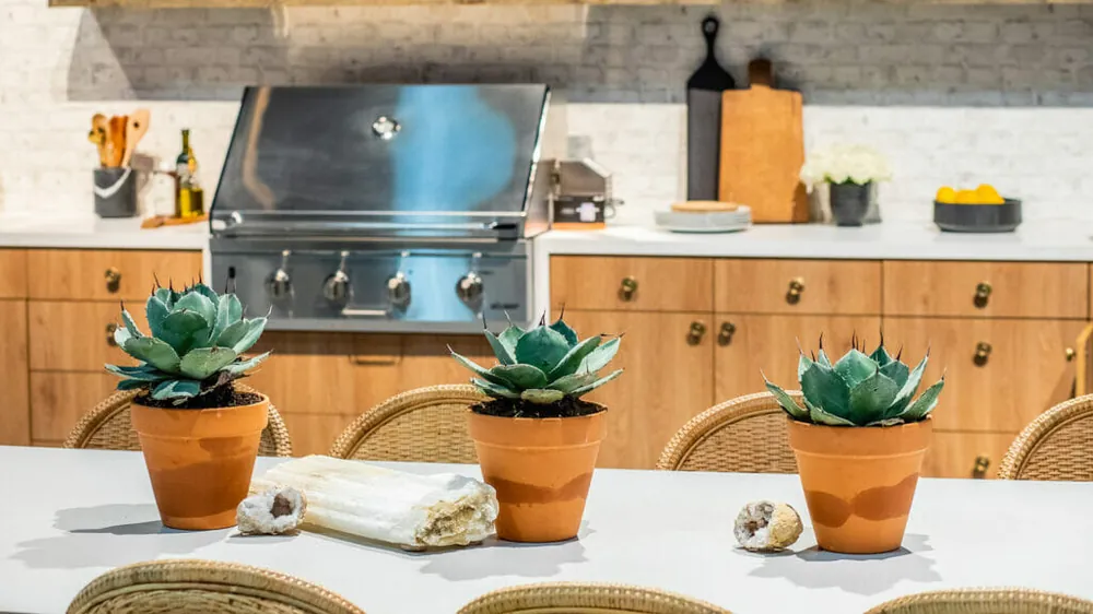 Palm Shade Caesarstone quartz waterfall edge