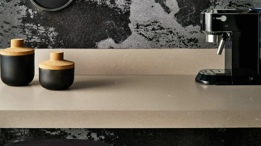 Raw Concrete Caesarstone quartz installed countertop