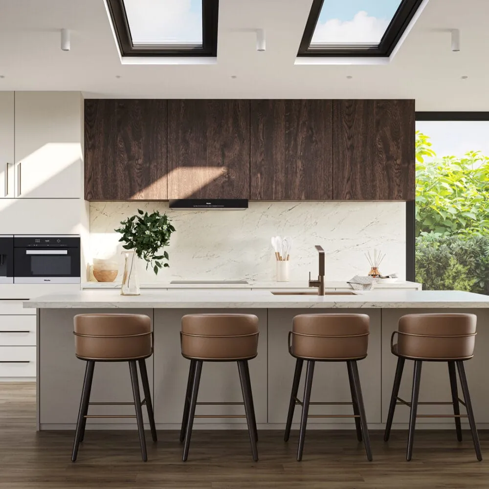 Snowdrift Caesarstone quartz waterfall edge