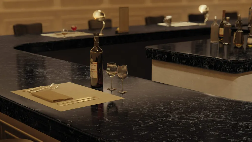 Vanilla Noir Caesarstone quartz with hardware