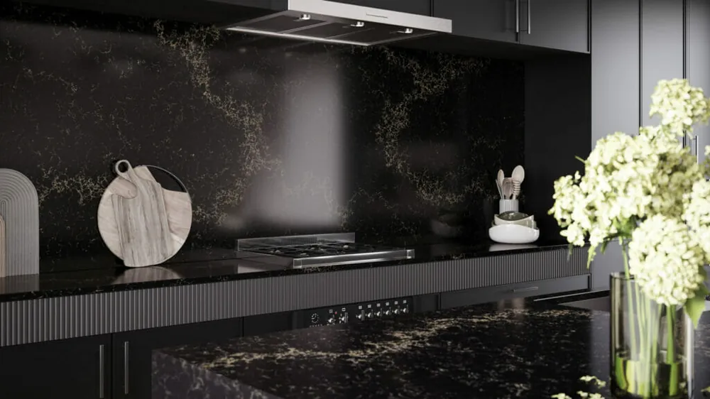 Vanilla Noir Caesarstone quartz waterfall edge