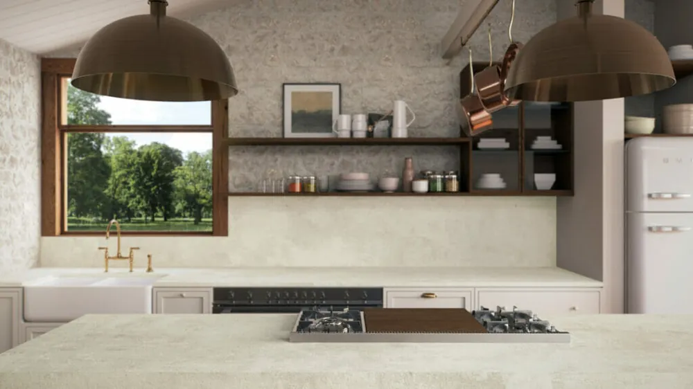 White Ciment Caesarstone quartz installed countertop