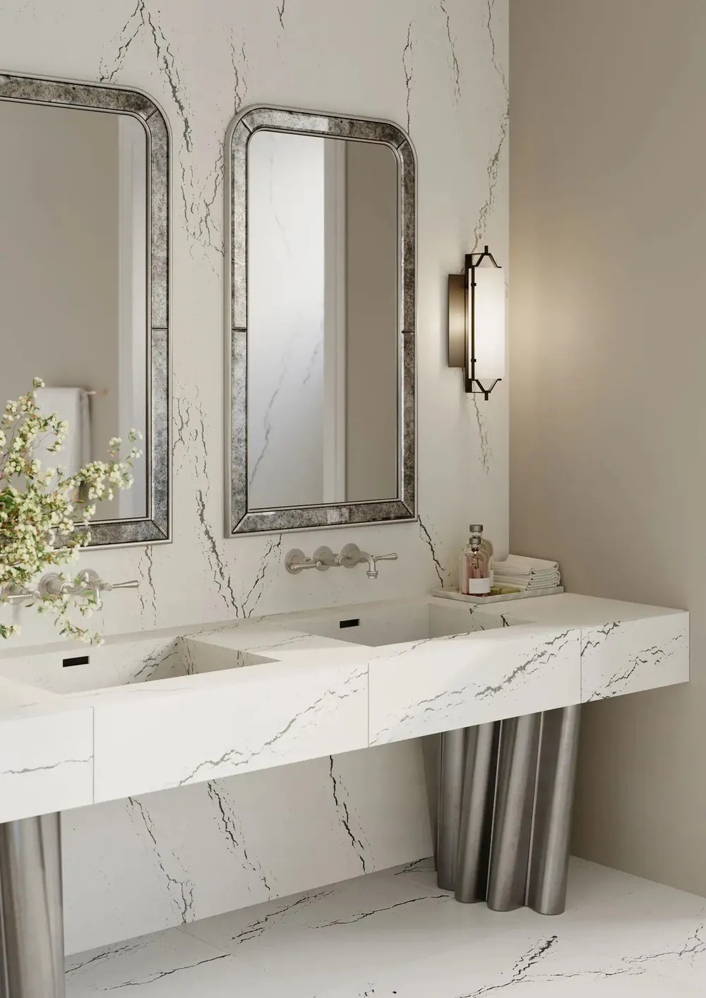Berkeley Cambria quartz waterfall edge