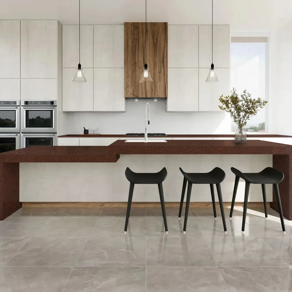 Burton Brown Cambria quartz waterfall edge
