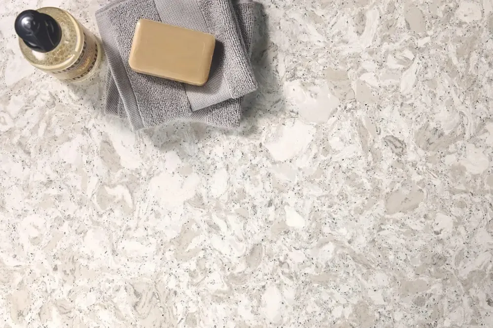 Fieldstone Cambria quartz waterfall edge