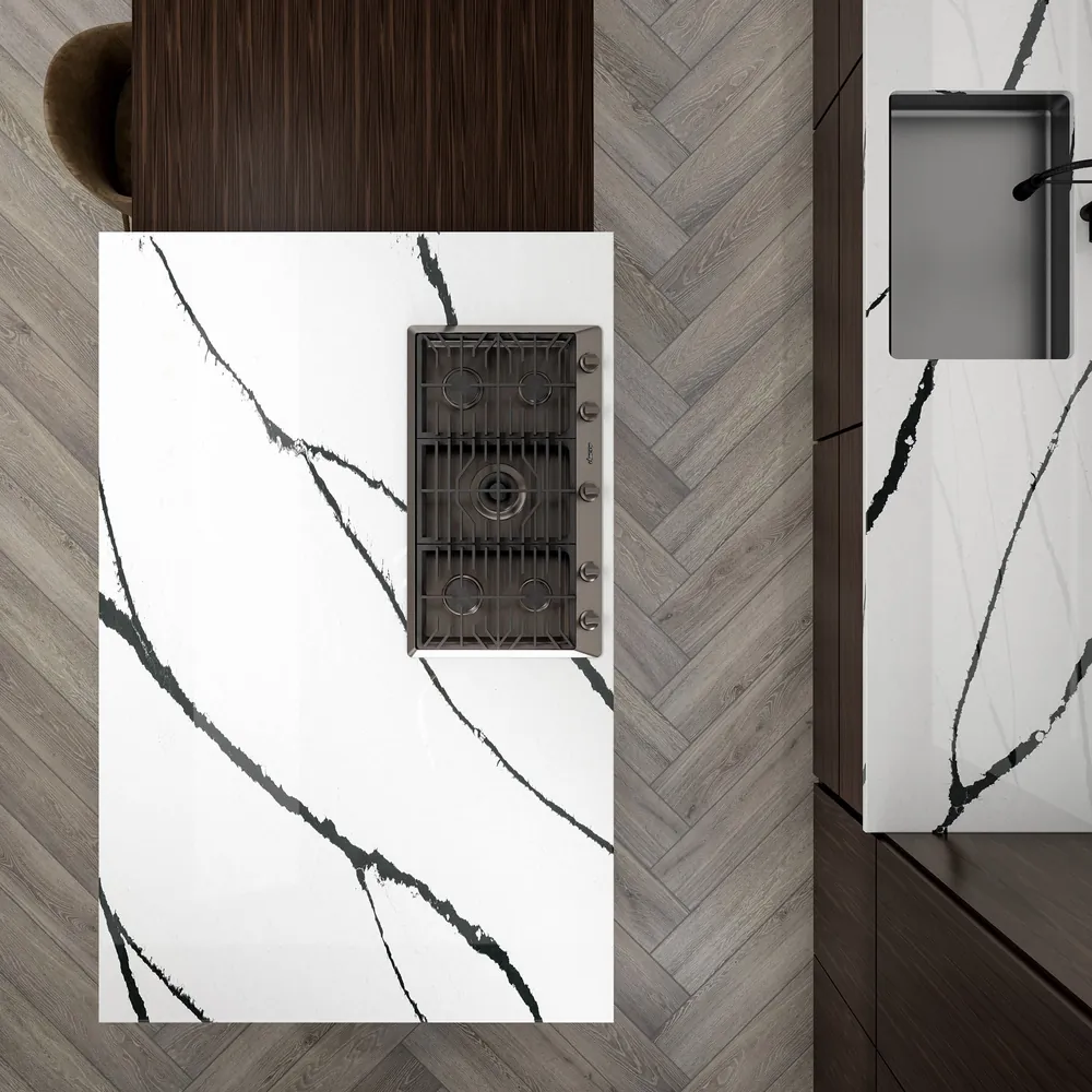 Calacatta Bolt Daltile quartz / porcelain installed countertop