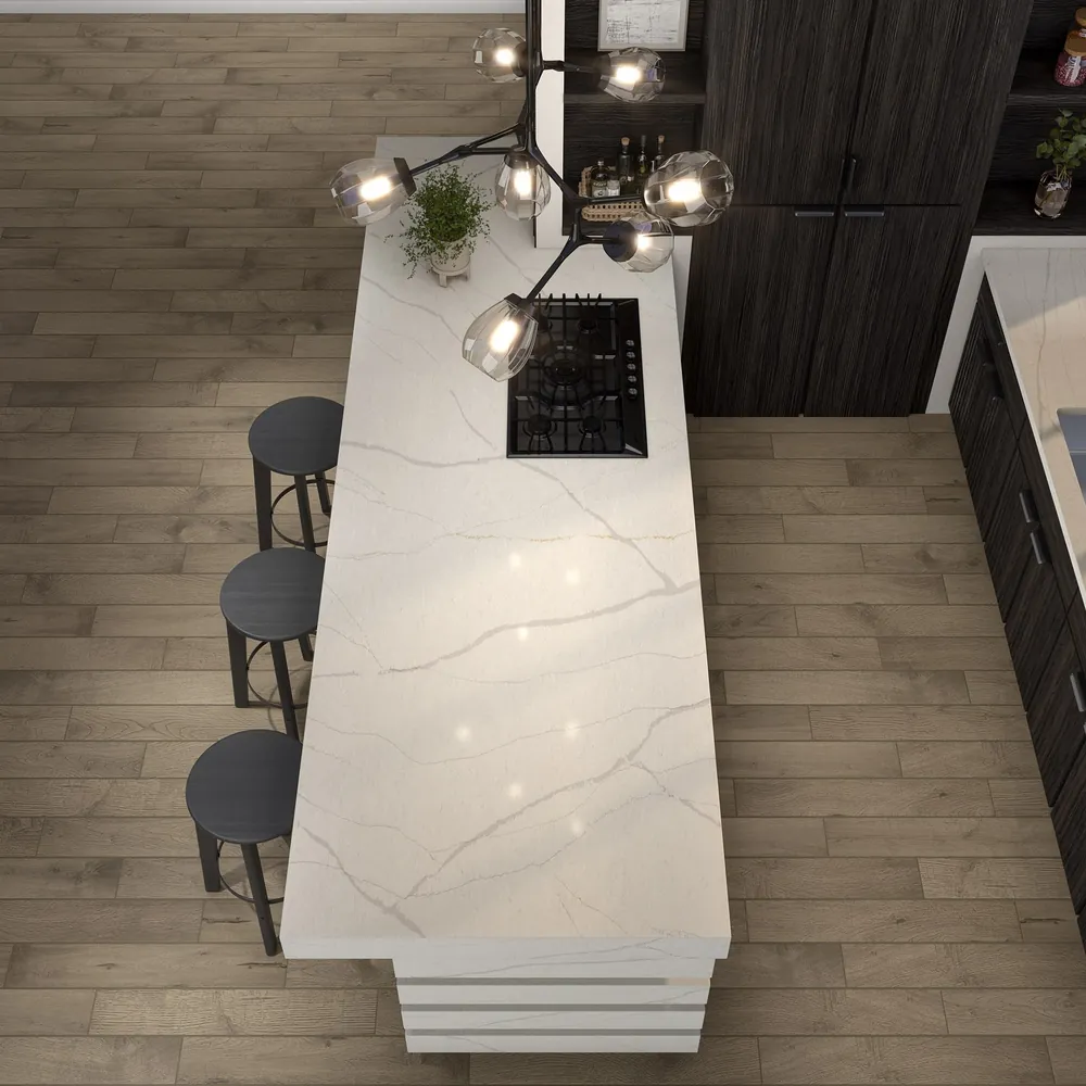 Monument White Daltile quartz / porcelain with hardware