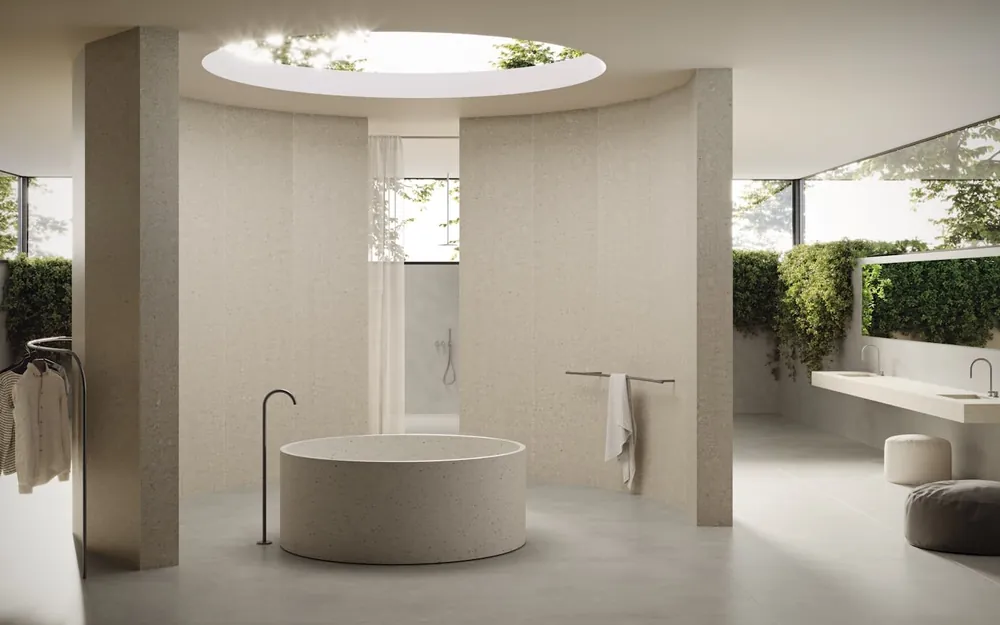 Avorio Dekton sintered surface waterfall edge
