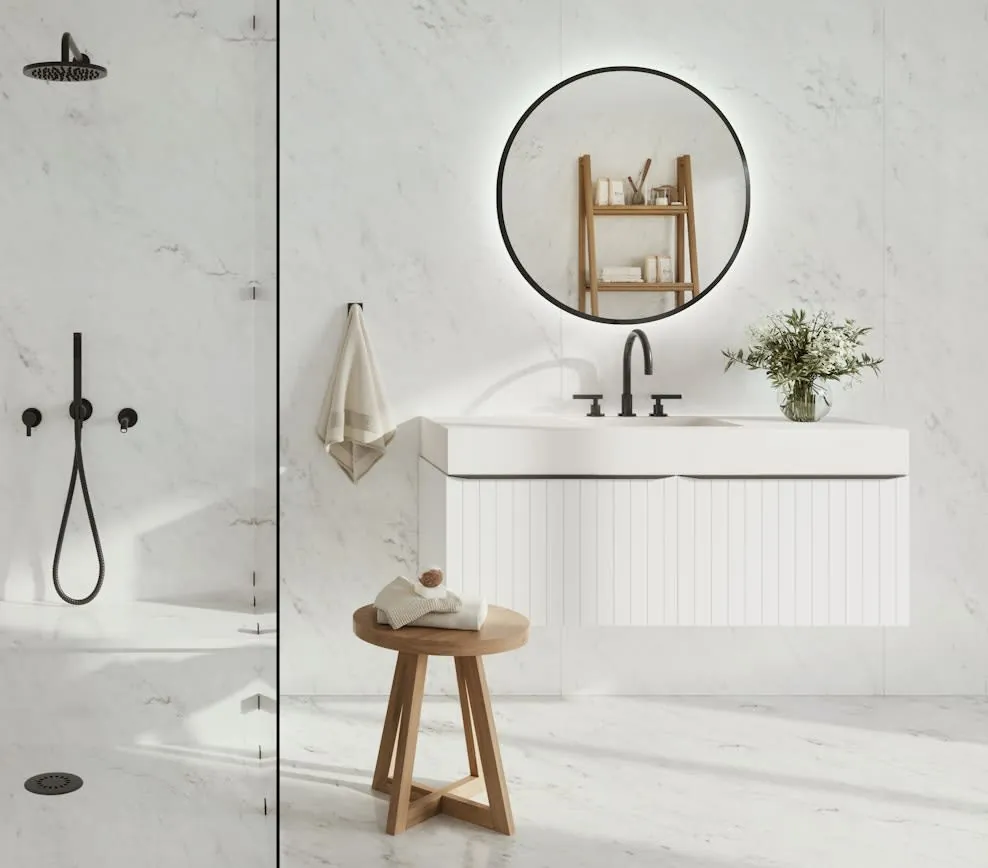 Malibu Dekton sintered surface with hardware