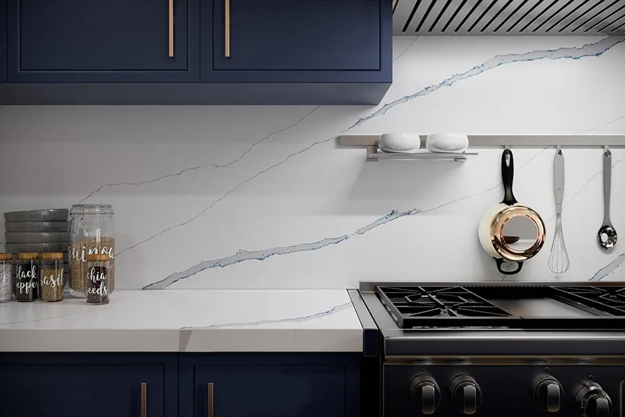 Calacatta Marina LX Hausys viatera quartz with hardware