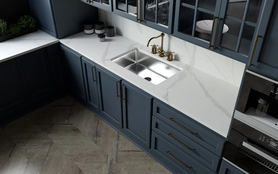 Calacatta Plata LX Hausys viatera quartz installed countertop