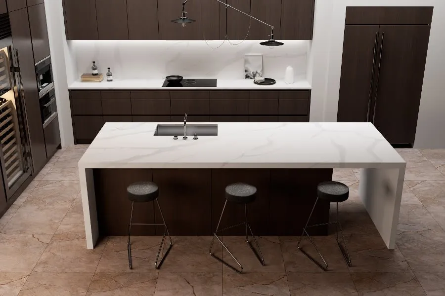 Calacatta Sol LX Hausys viatera quartz installed countertop