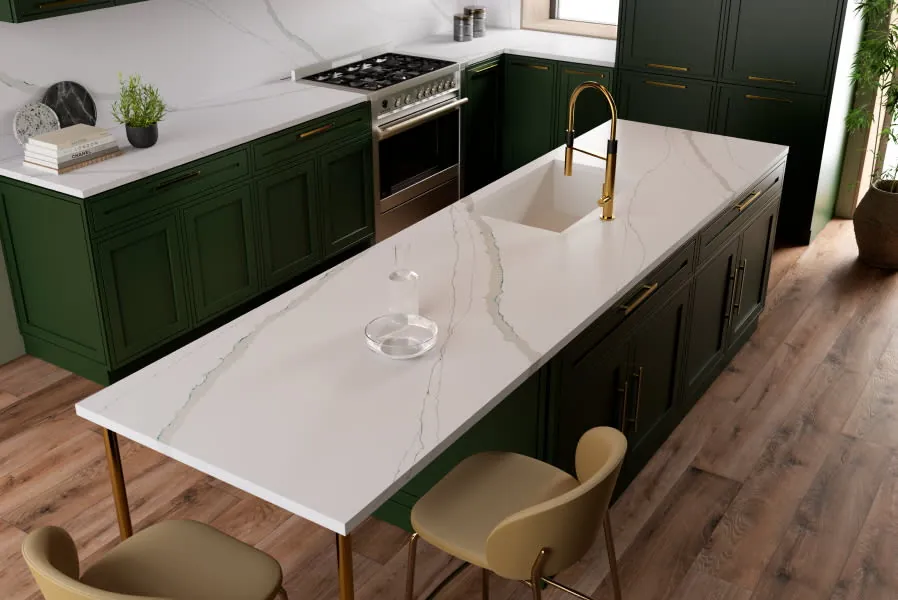 Calacatta Verde LX Hausys viatera quartz with hardware