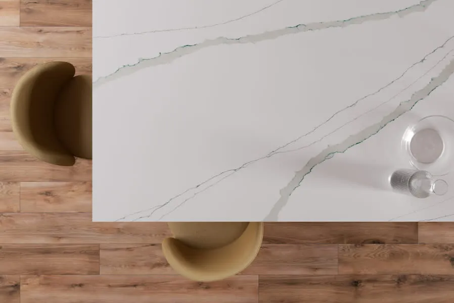 Calacatta Verde LX Hausys viatera quartz waterfall edge