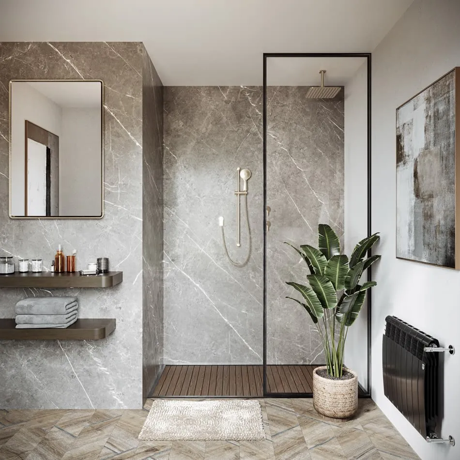 Pietra Gray LX Hausys viatera quartz waterfall edge
