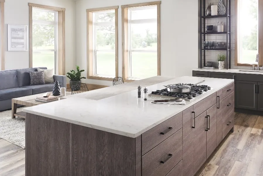 Soprano LX Hausys viatera quartz waterfall edge