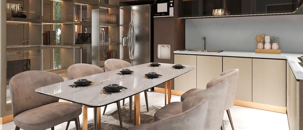 Calacatta Duolina MSI quartz waterfall edge