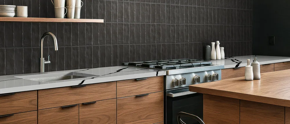 Calacatta Lumanyx MSI quartz waterfall edge