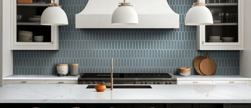 Calacatta Miraggio Cielo MSI quartz with hardware