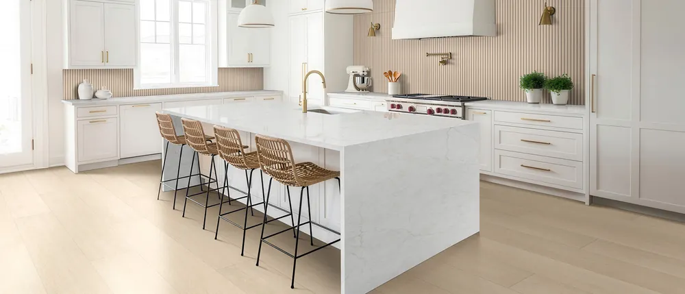 Calacatta Miraggio Cove MSI quartz with hardware