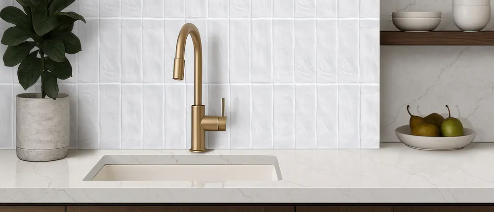 Calacatta Miraggio Sienna MSI quartz with hardware