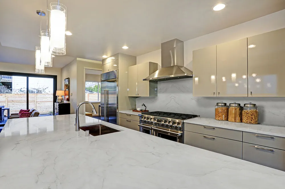 Calacatta Montreal MSI quartzite installed countertop