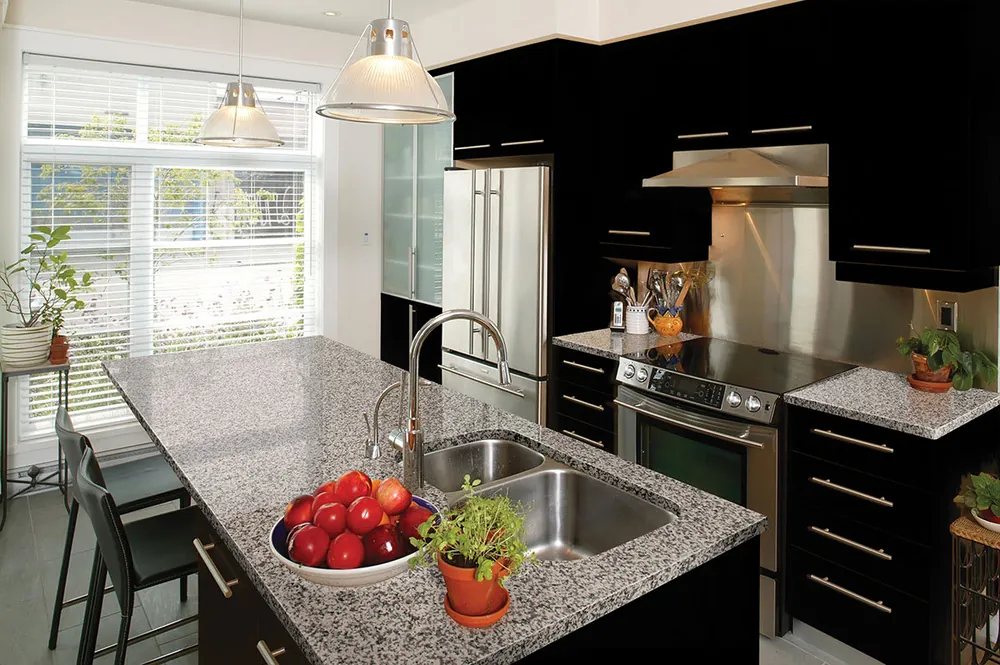 Crema Caramel MSI granite waterfall edge