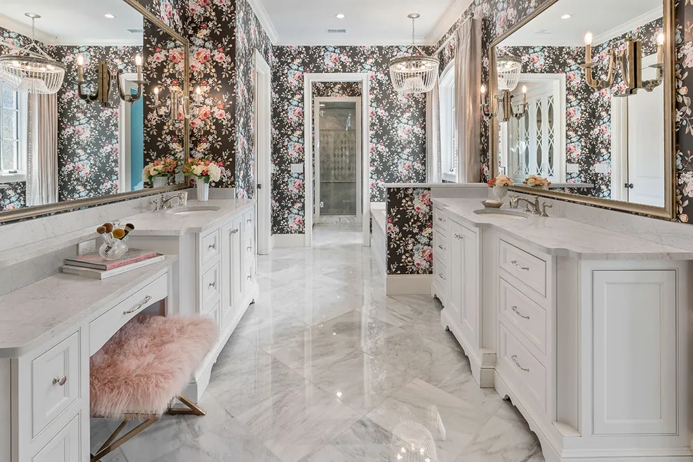White Carrara MSI marble waterfall edge