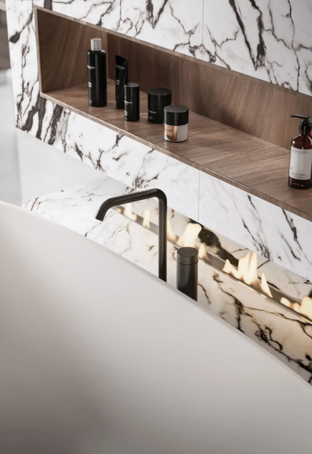 Estatuario Neolith sintered stone waterfall edge