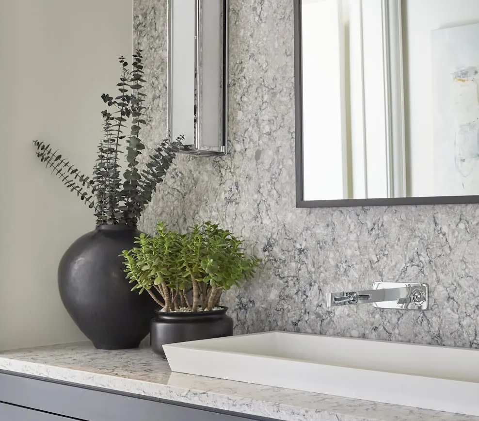 Lena Silestone quartz waterfall edge