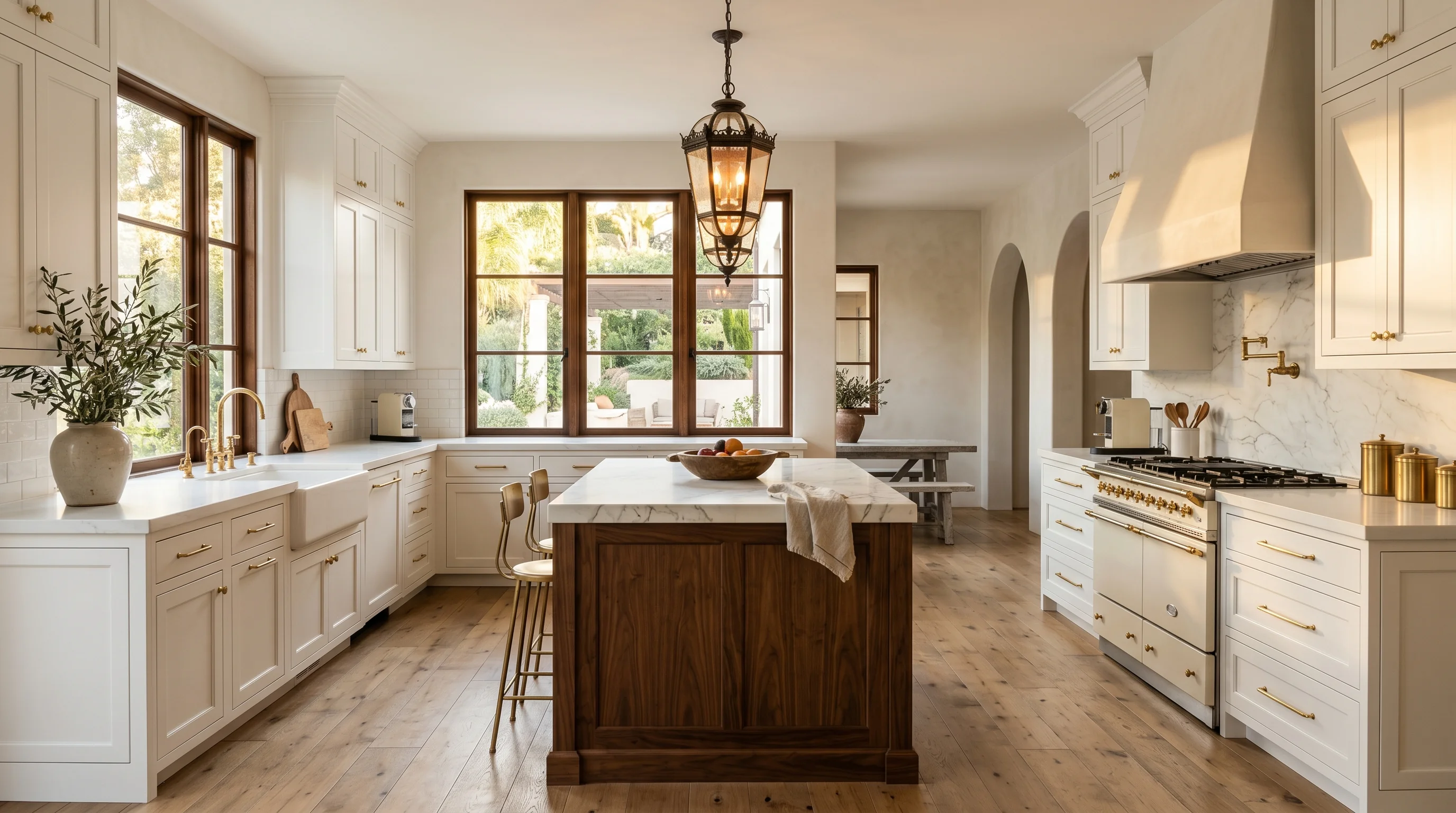 Modern Boca Raton kitchen remodel with waterfall island and coordinated cabinet finishes