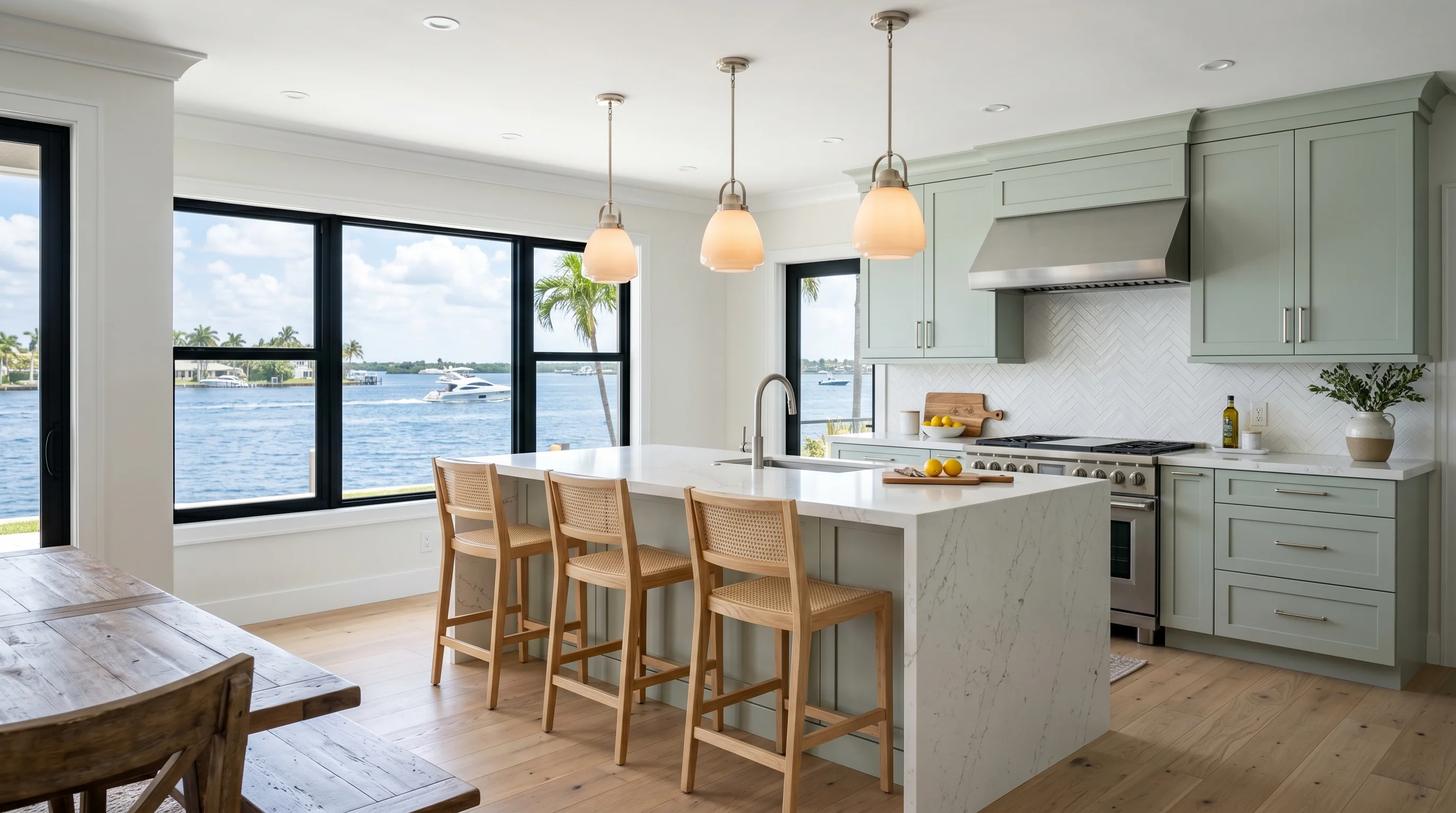 Boynton Beach kitchen remodeling inspiration with bright cabinets and stone countertops