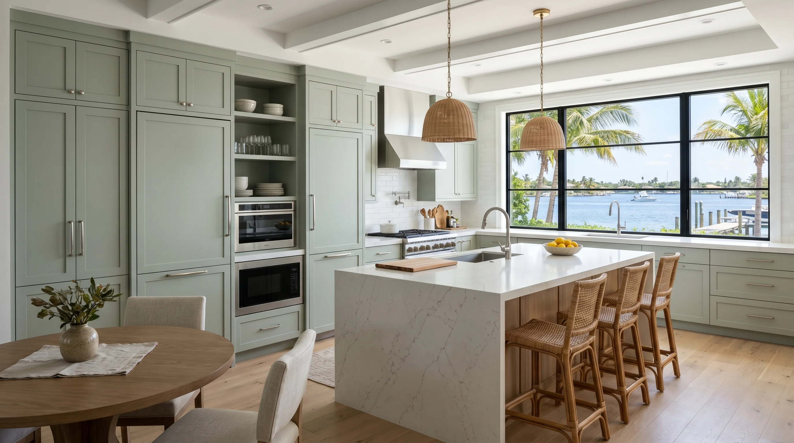 Bright Boynton Beach kitchen remodel with large island, cabinet storage, and stone surfaces