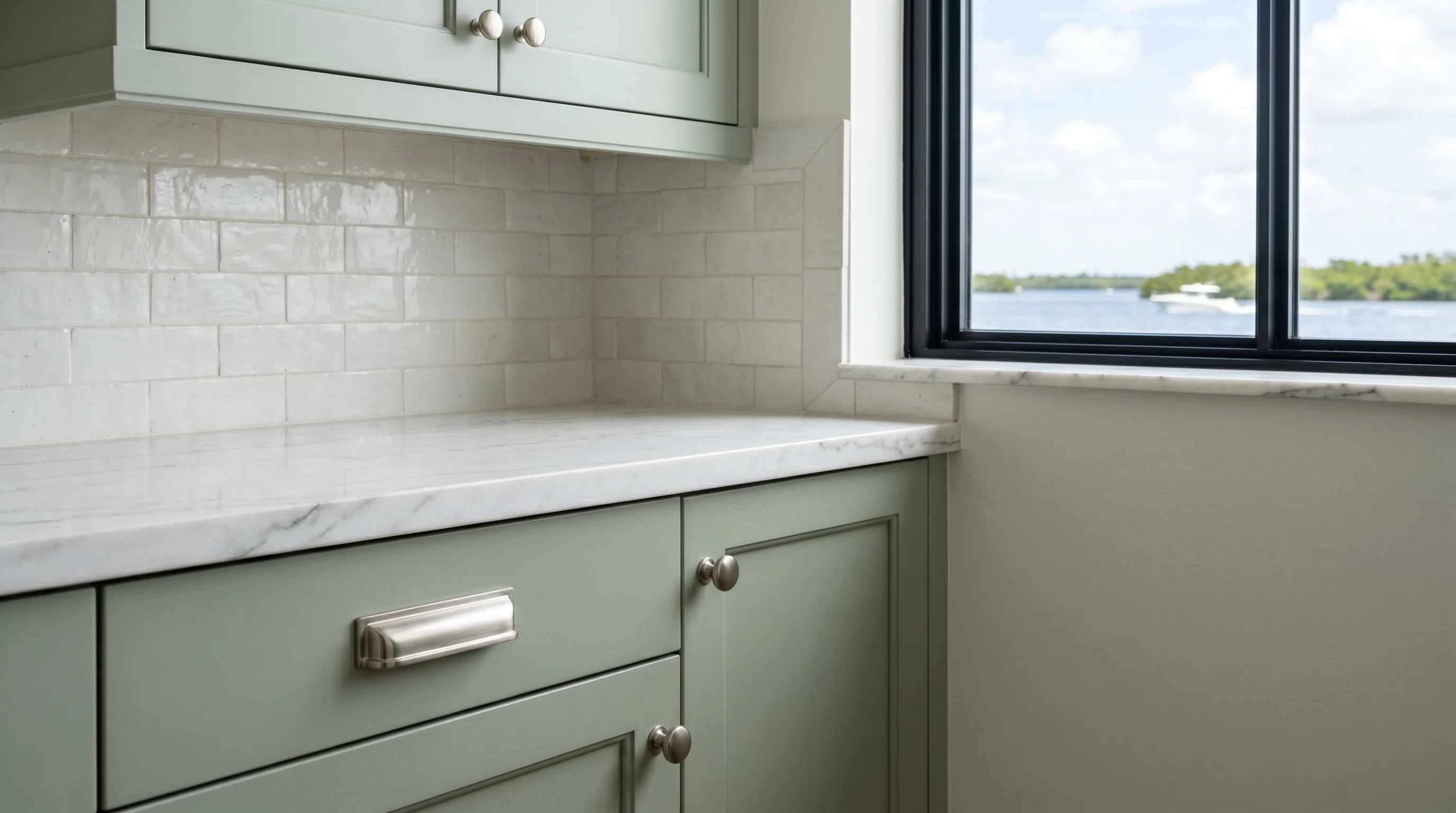Boynton Beach kitchen island upgrade with stone countertops and refined cabinet details