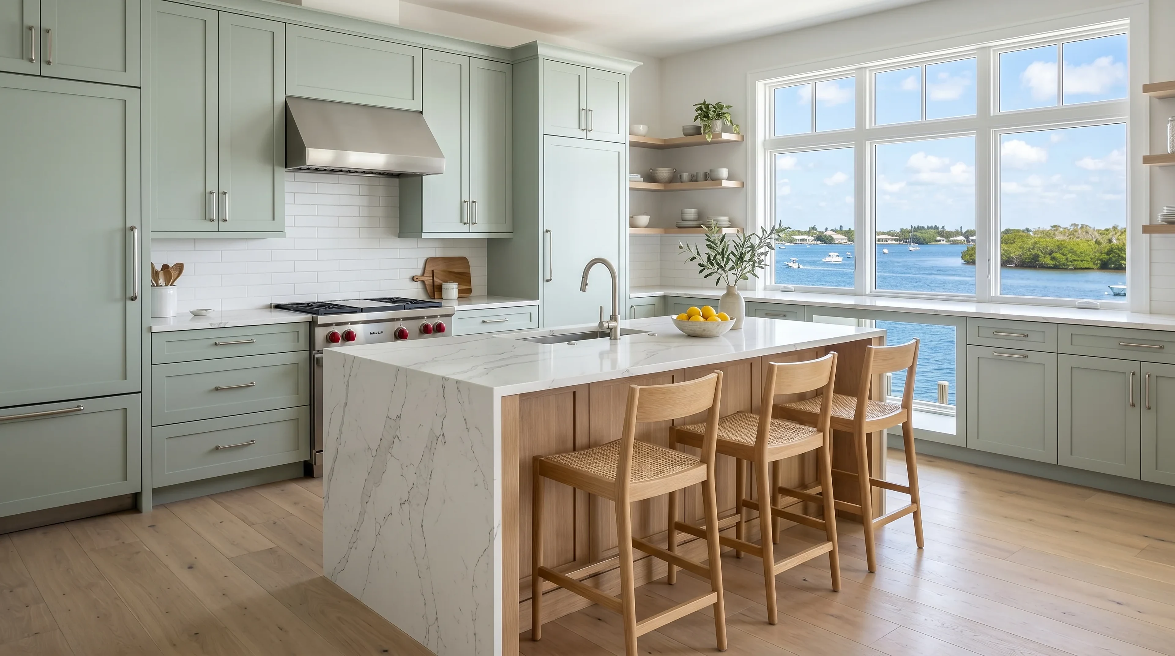 Finished Boynton Beach kitchen remodel inspiration with cabinets, countertops, and luxury materials