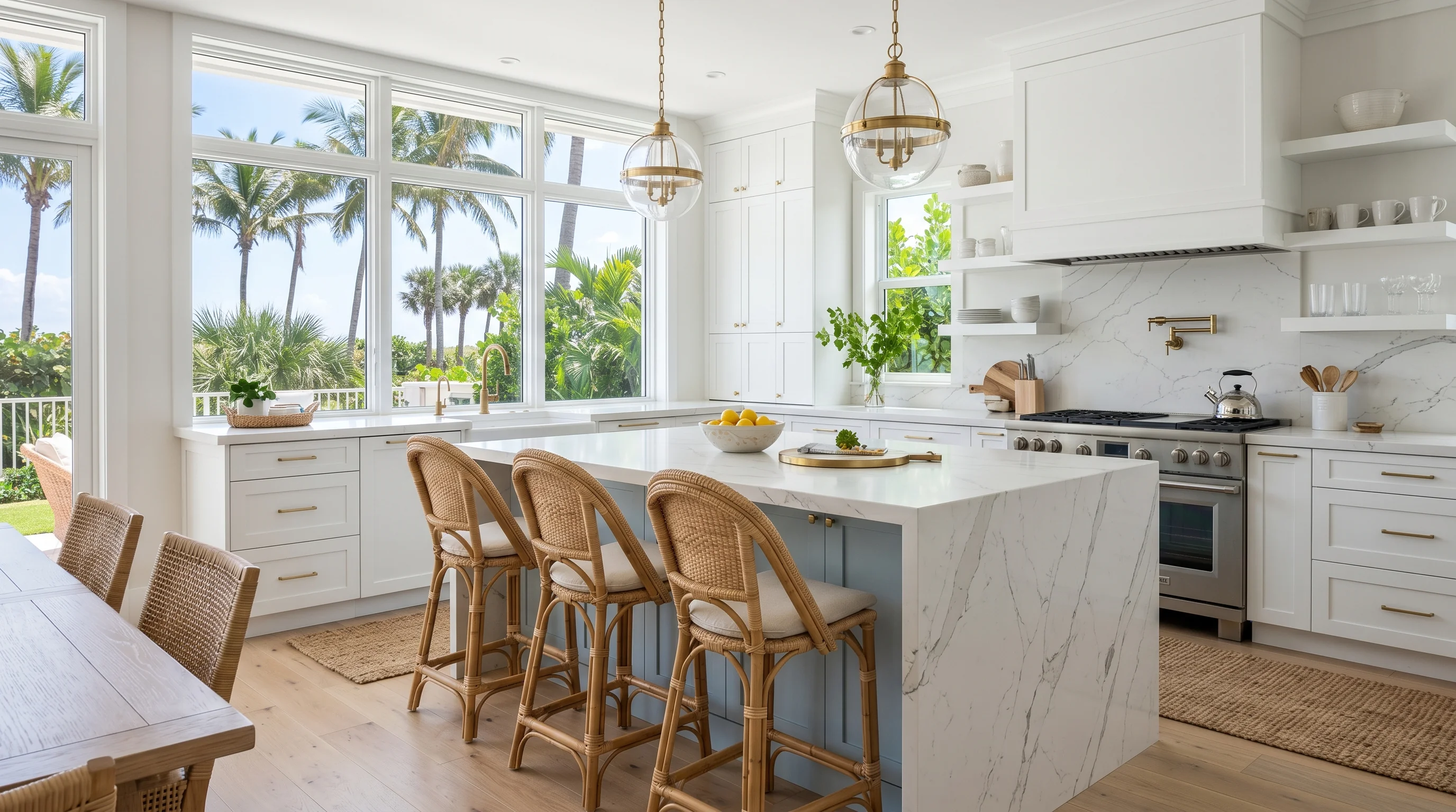 Delray Beach kitchen remodeling inspiration with bright cabinets and stone countertops
