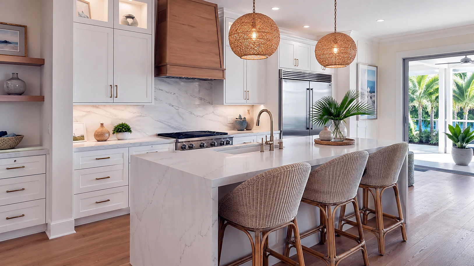 Greenacres kitchen remodeling inspiration with bright cabinets and stone countertops