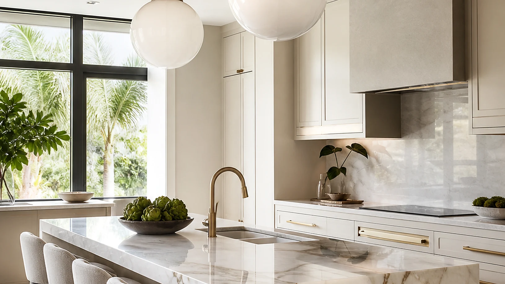 Bright Greenacres kitchen remodel with large island, cabinet storage, and stone surfaces