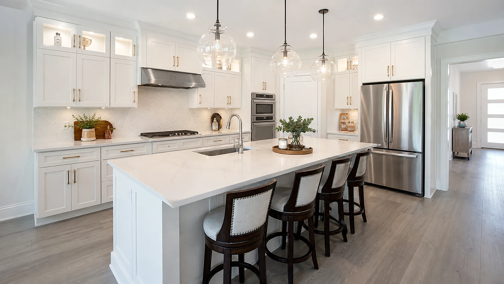 Finished Greenacres kitchen remodel inspiration with cabinets, countertops, and luxury materials