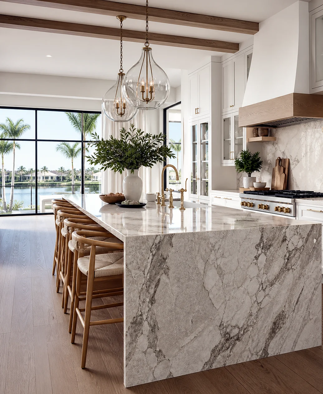 Hypoluxo kitchen island upgrade with stone countertops and refined cabinet details