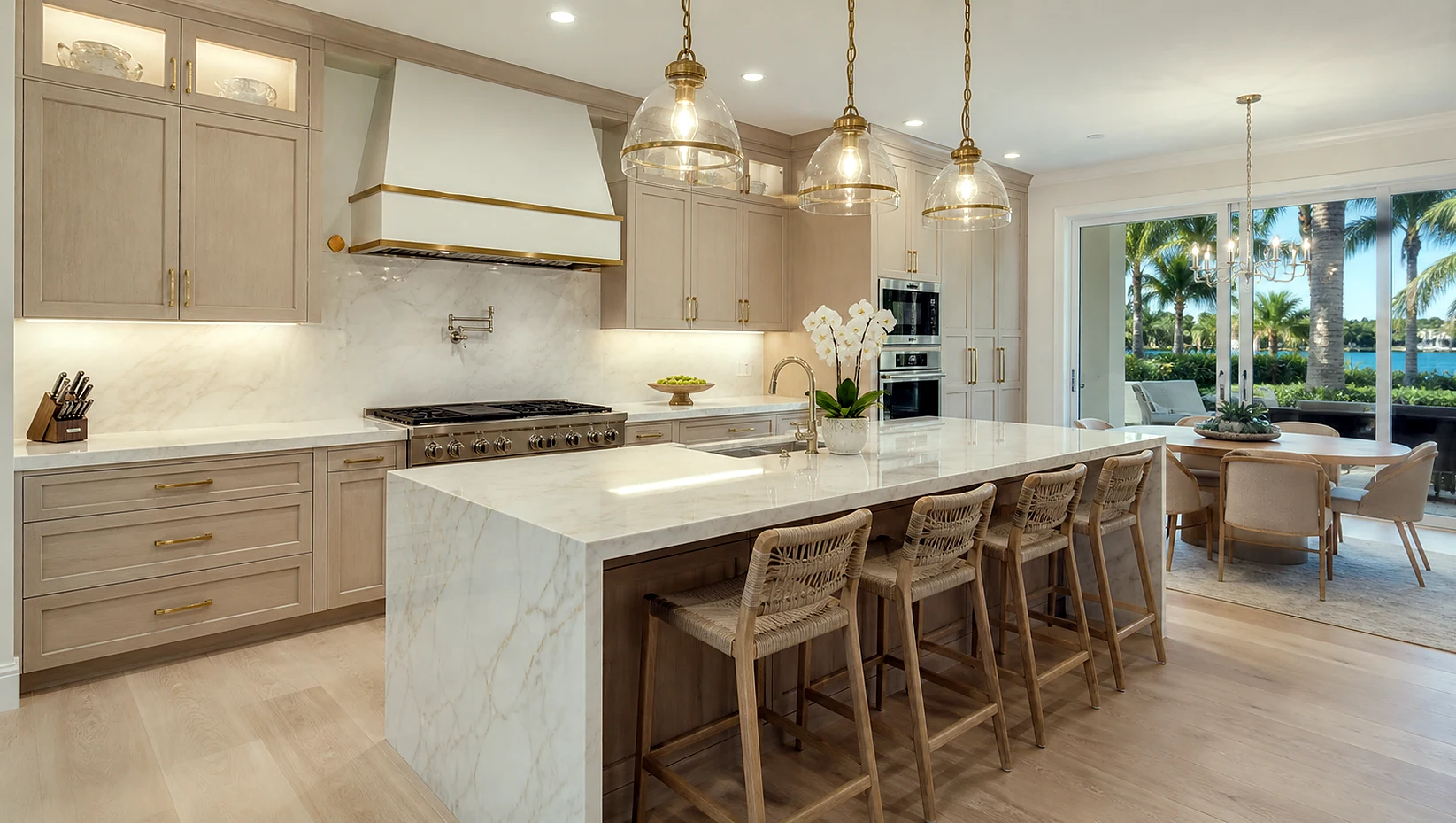 Finished Hypoluxo kitchen remodel inspiration with cabinets, countertops, and luxury materials