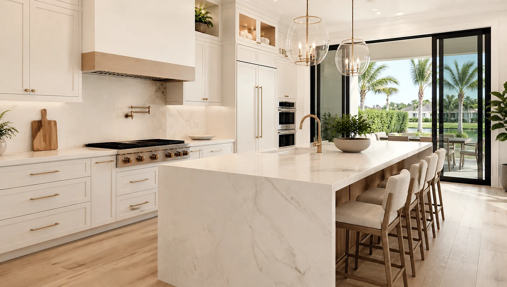 Finished Juno Beach kitchen remodel inspiration with cabinets, countertops, and luxury materials