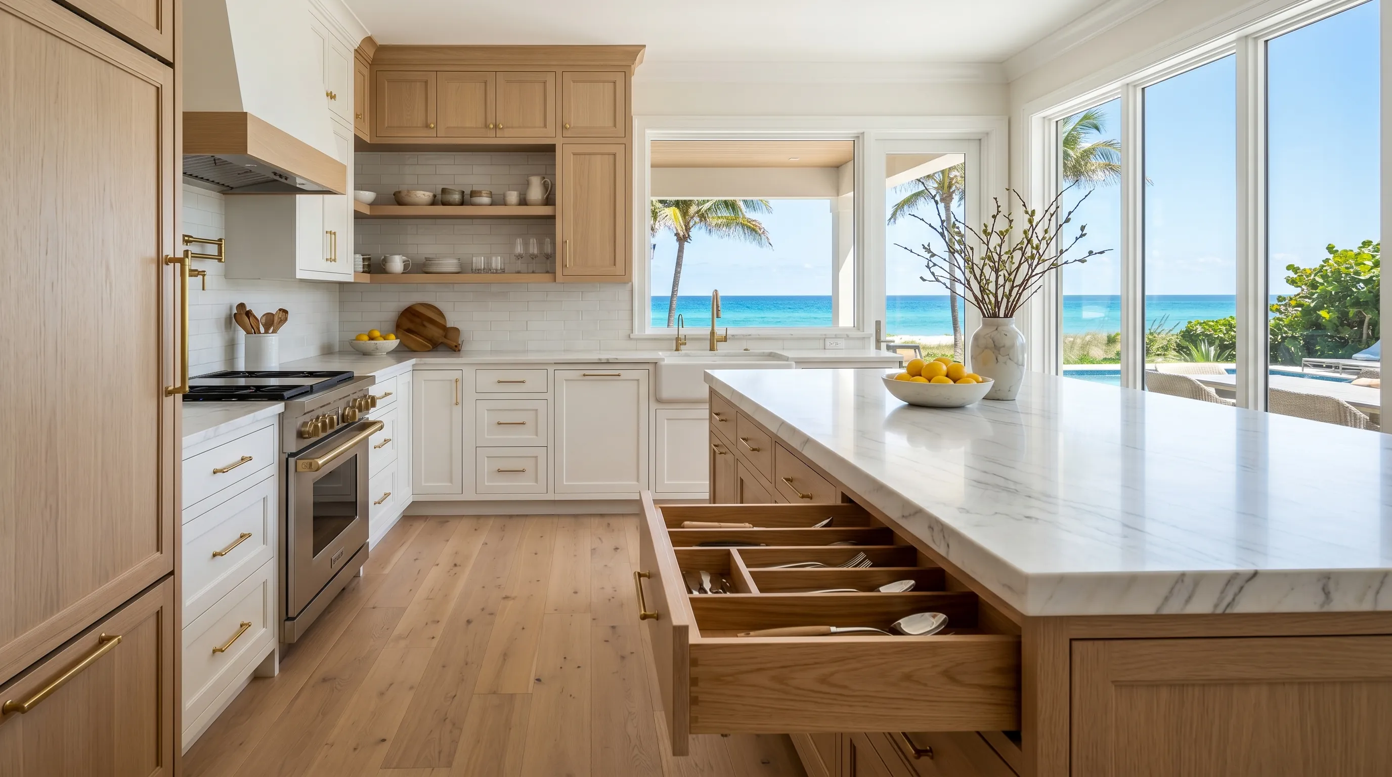 Custom Jupiter kitchen cabinet and countertop remodel with elegant finish details