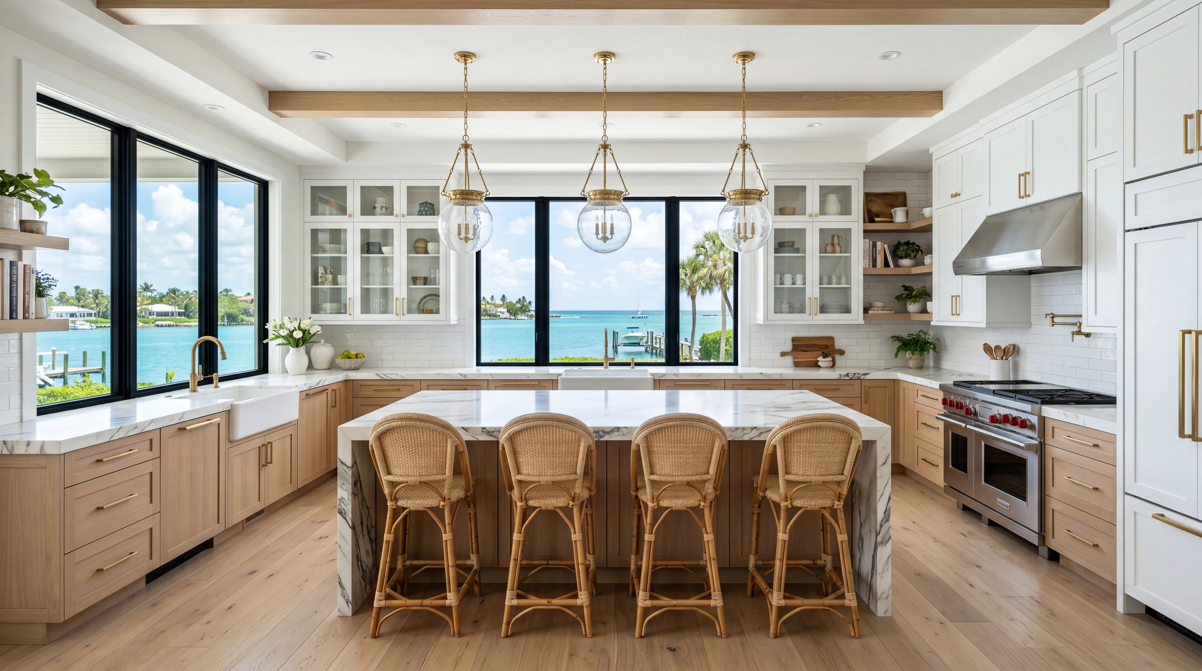 Luxury Jupiter kitchen material inspiration with marble-look counters and designer lighting