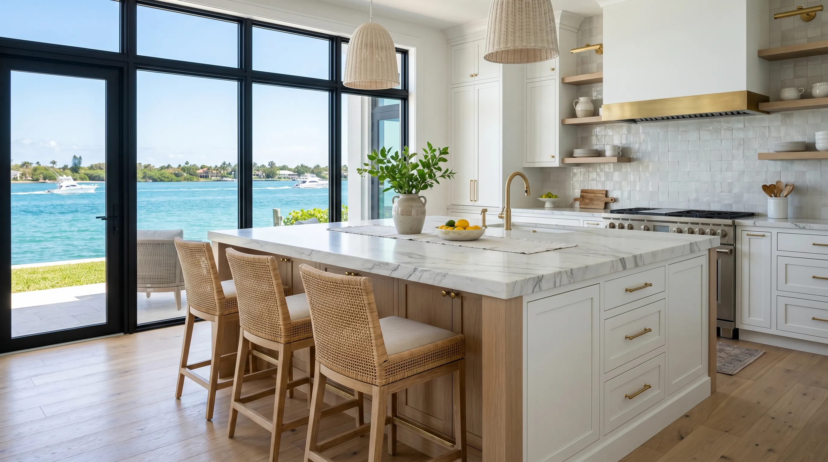 Jupiter kitchen island upgrade with stone countertops and refined cabinet details