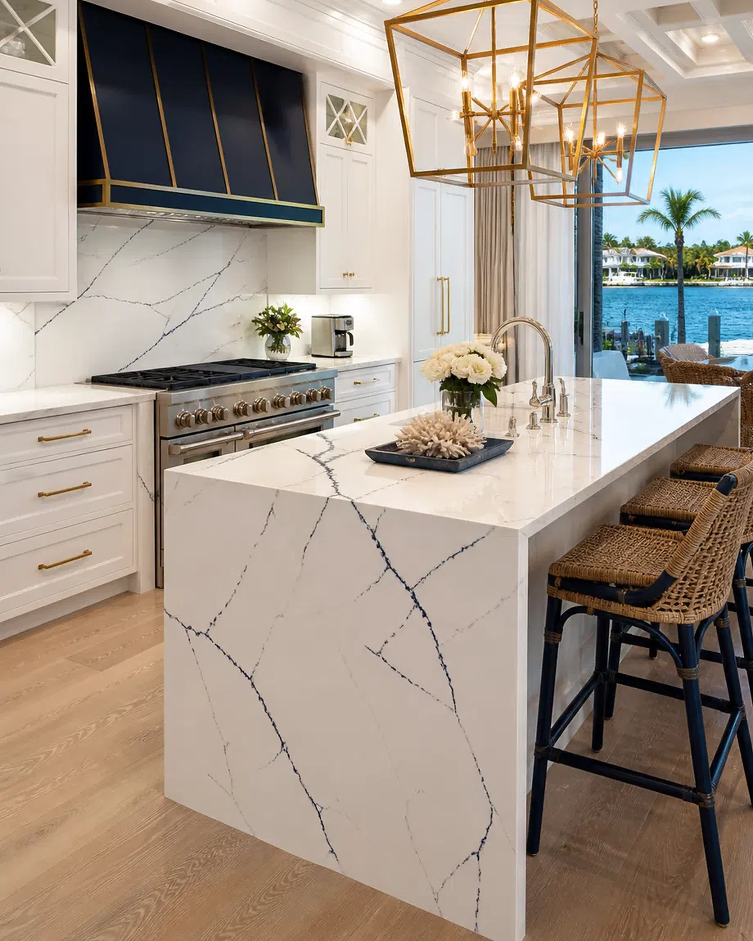 Lake Worth kitchen remodeling inspiration with bright cabinets and stone countertops