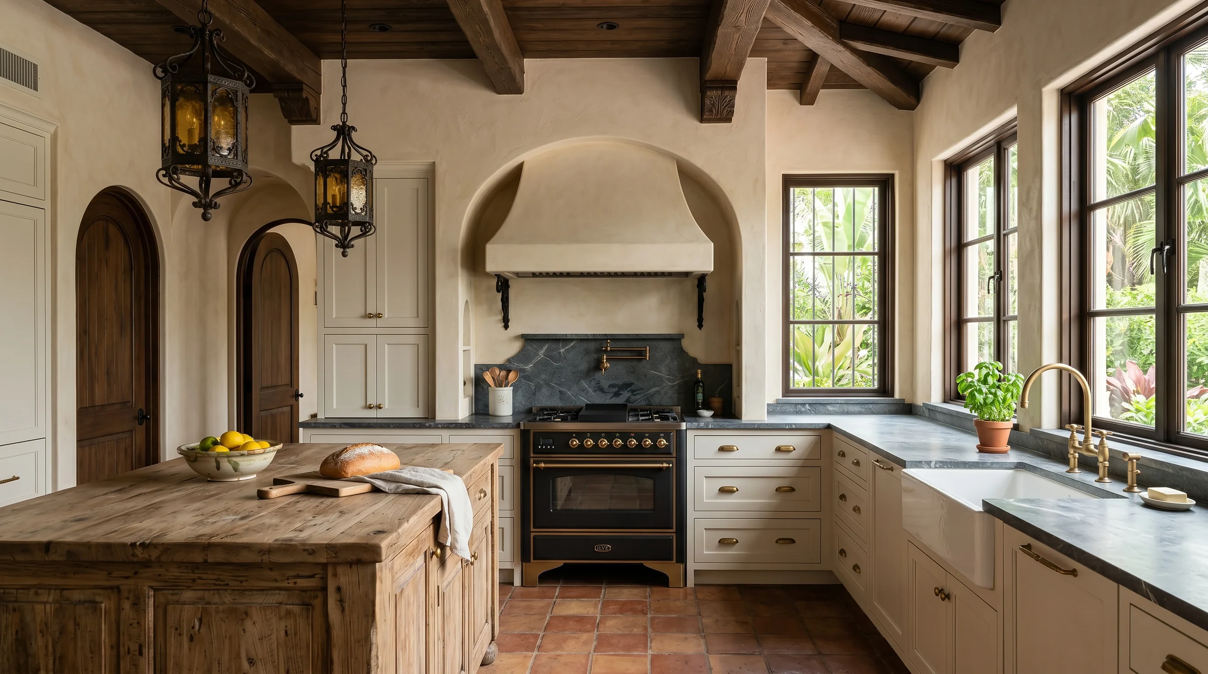 Upscale Lake Worth kitchen island design with premium stone counters and warm lighting