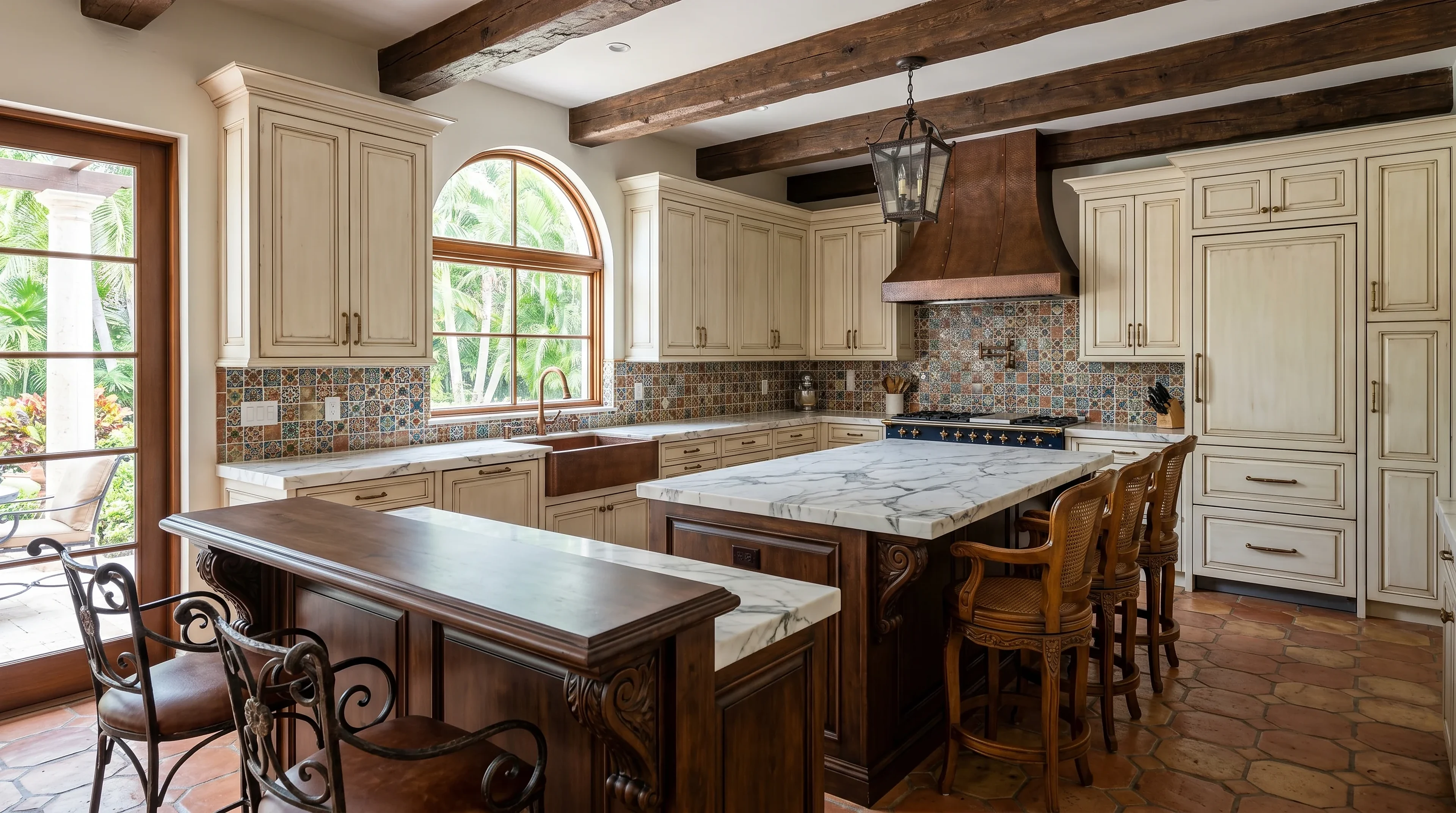 Luxury Lake Worth kitchen material inspiration with marble-look counters and designer lighting