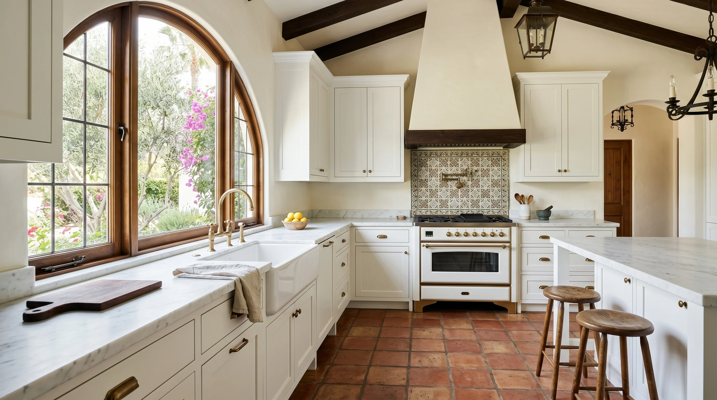 Modern Lake Worth kitchen remodel with waterfall island and coordinated cabinet finishes