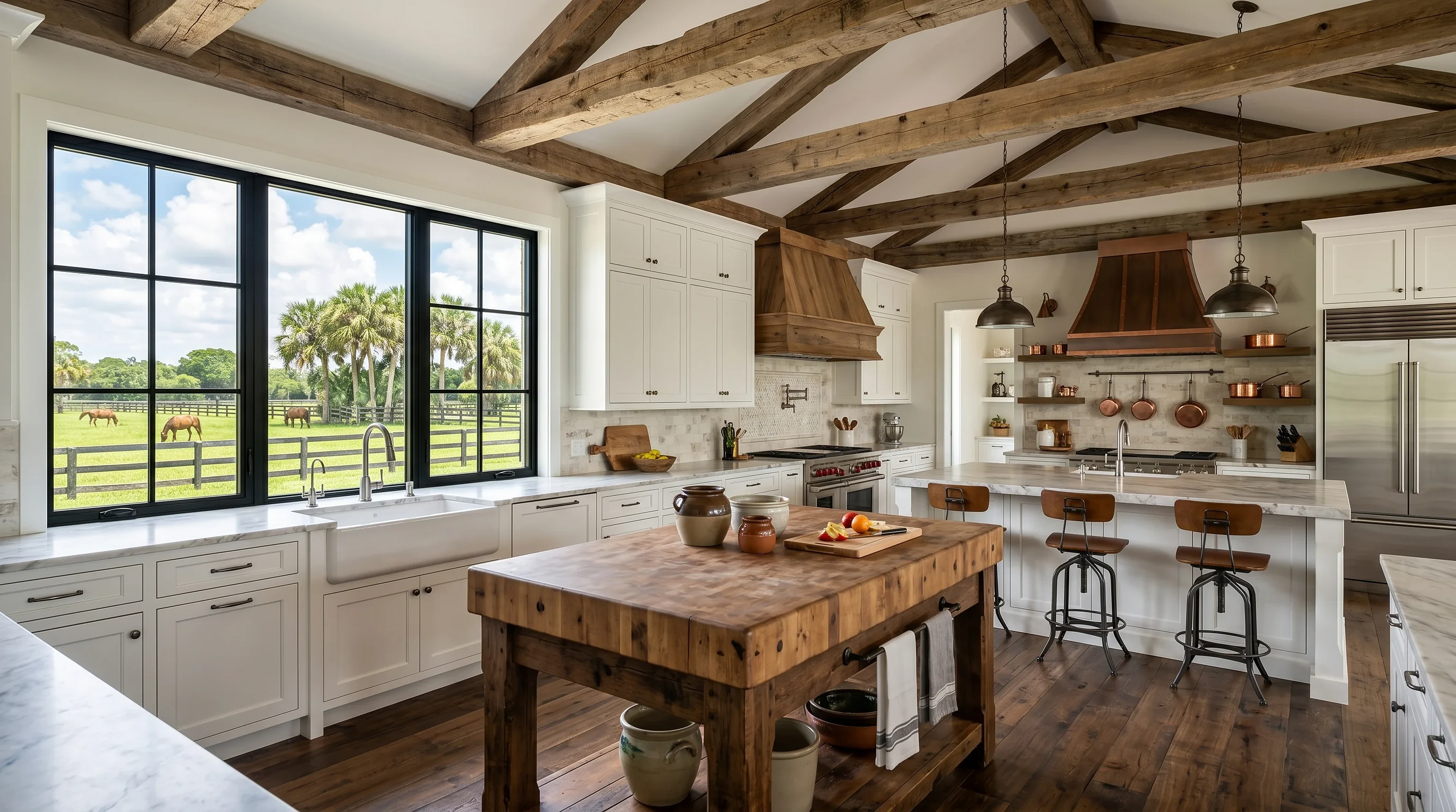 High-end Loxahatchee kitchen remodel with custom cabinetry and a stone waterfall island